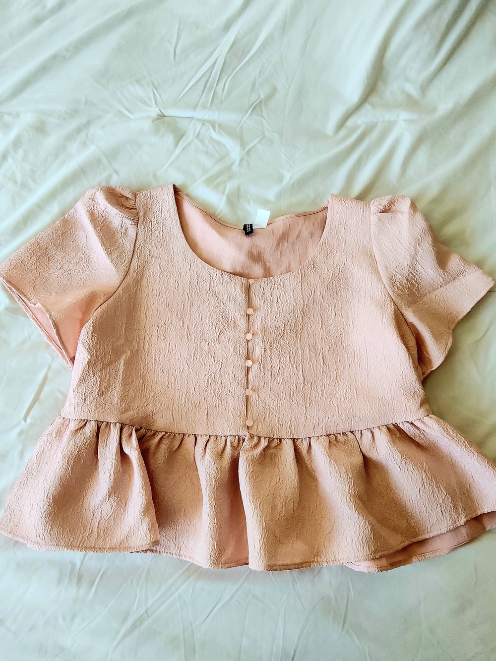 H&M Pale Pink Textured Peplum Blouse